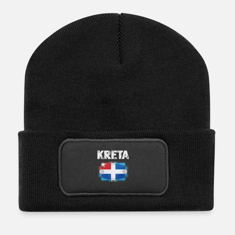 Kreta Flagge Design mit Wasserfarben-Effekt - Recycelte Patch Beanie - Schwarz