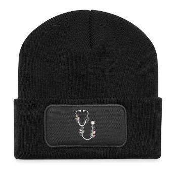 Conception de stéthoscope floral - Beanie recyclé à patch - noir - Devant