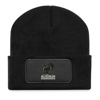 Drachen Drache - Recycelte Patch Beanie - Schwarz - Vorne