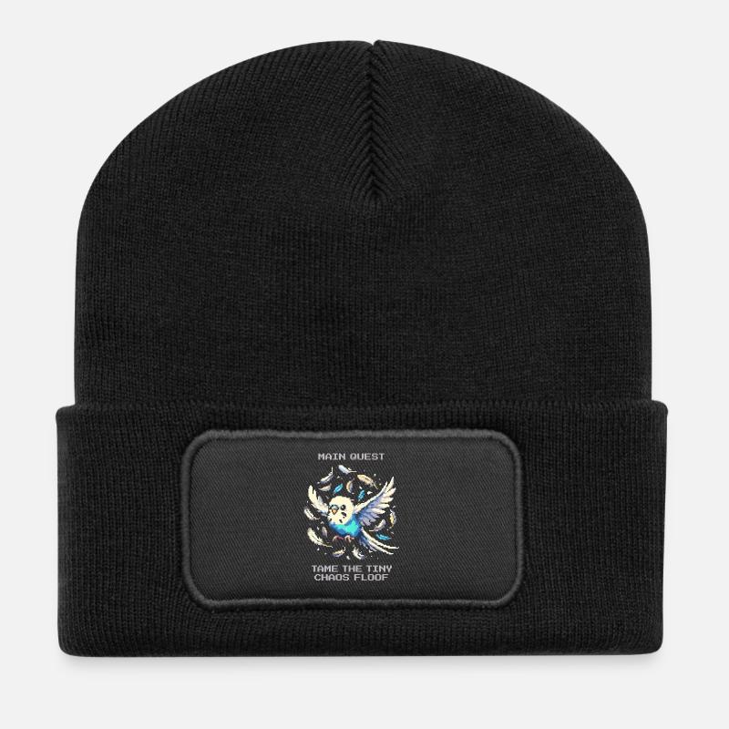 Hauptquest: Chaos-Flausch zähmen | Wellensittich - Recycelte Patch Beanie - Schwarz