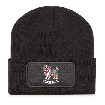 Maman australienne berger australien pour mamans de chiens - Beanie recyclé à patch - charbon - Devant