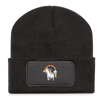 Chihuahua Chevauchant Licorne - Beanie recyclé à patch - charbon - Devant