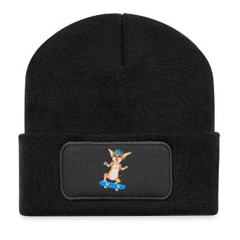 mignon chihuahua skateboard chien dessin animé drôle - Beanie recyclé à patch - noir - Devant