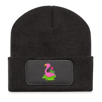 Fleur de flamant rose - Beanie recyclé à patch - charbon - Devant