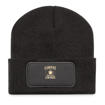 Coffee Before Crisis Illustration - Recycled Patch Beanie - dark grey - Front