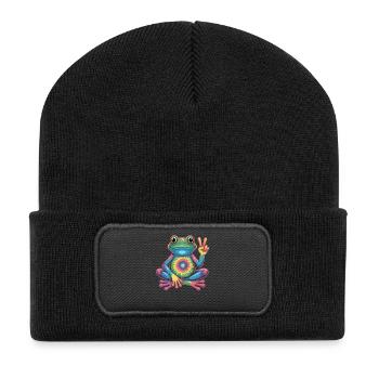 Frosch Tie-Dye Hippie Frieden Zeichen - Recycelte Patch Beanie - Schwarz - Vorne