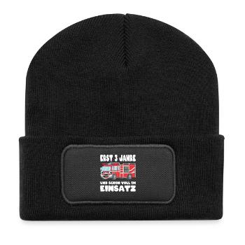 3 Geburtstag Feuerwehr Geschenk Junge 3 Jahre - Recycelte Patch Beanie - Schwarz - Vorne