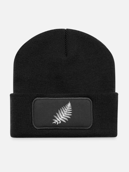 Feuille de fougère en silhouette blanche - Beanie recyclé à patch - noir