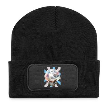 Fisch und Möwe Sandwich Illustration - Recycelte Patch Beanie - Schwarz - Vorne