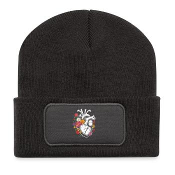 Blumenherz mit anatomischem Herzdesign - Recycelte Patch Beanie - Dunkelgrau - Vorne