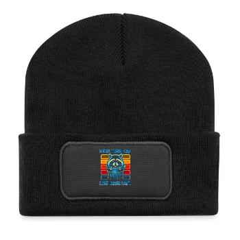 Raccoon Saying Garbage Humor Funny Gift Idea - Recycled Patch Beanie - black - Front