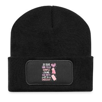 Je suis une fille Simple Rats et Chocolat - Beanie recyclé à patch - noir - Devant