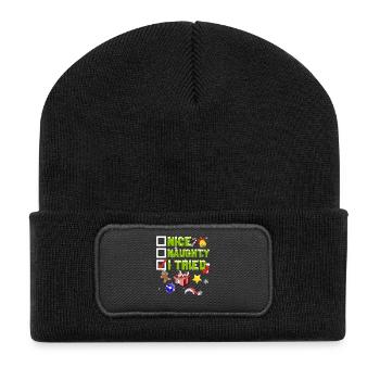 Nice Naughty I Tried Christmas - T-shirt de vacances drôle - Beanie recyclé à patch - noir - Devant