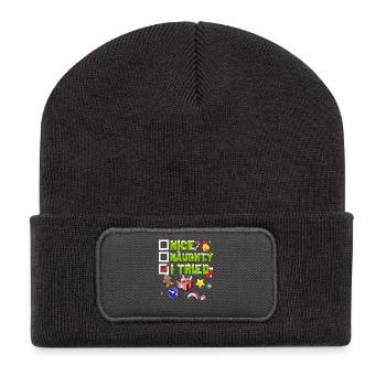 Nice Naughty I Tried Christmas – Lustiges Feiertags-T-Shirt - Recycelte Patch Beanie - Dunkelgrau - Vorne