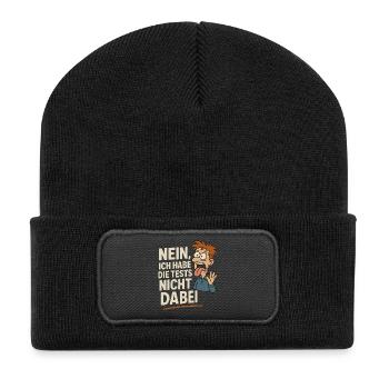 Fun Lehrer Shirt – Tests nicht dabei - Recycelte Patch Beanie - Schwarz - Vorne