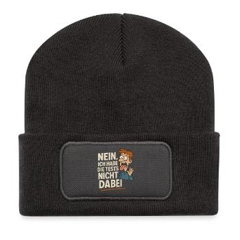 Fun Lehrer Shirt – Tests nicht dabei - Recycelte Patch Beanie - Dunkelgrau - Vorne