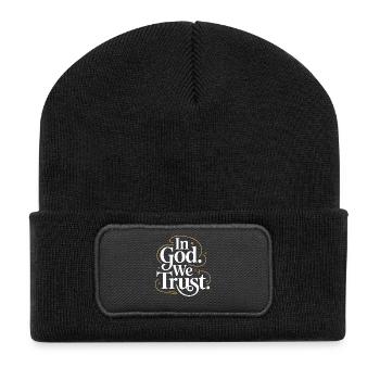 In God We Trust Design - Recycelte Patch Beanie - Schwarz - Vorne