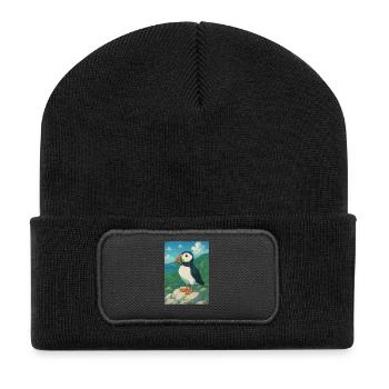 Anime Papageientaucher Puffin - Recycelte Patch Beanie - Schwarz - Vorne