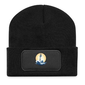 Phare au lever du soleil - Beanie recyclé à patch - noir - Devant