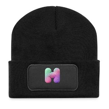 Letter H in pastel fur look and color gradient - Recycled Patch Beanie - black - Front