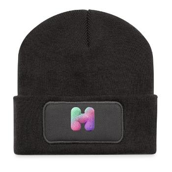 Lettre H en aspect fourrure pastel et dégradé de couleurs - Beanie recyclé à patch - charbon - Devant