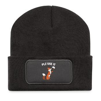 Un renard drôle avec un cerveau, utilisez-le s'il vous plaît - Beanie recyclé à patch - charbon - Devant