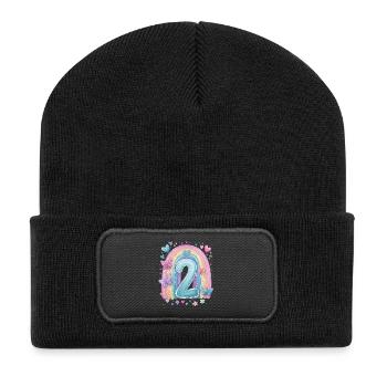 Pastel Rainbow 2 Years Second Birthday - Recycled Patch Beanie - black - Front