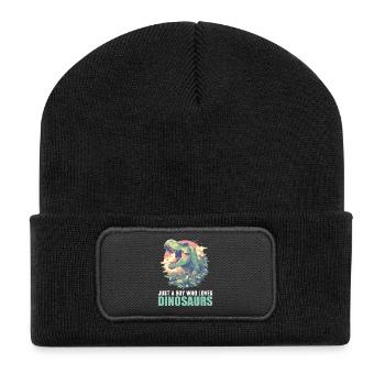 Dino Saurier Dinosaurier - Recycelte Patch Beanie - Schwarz - Vorne