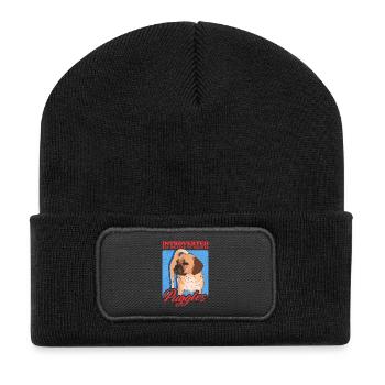 Puggle Hunde Hundebesitzer Geschenk - Recycelte Patch Beanie - Schwarz - Vorne