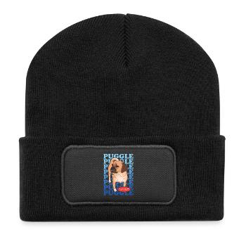Puggle Hundebesitzer Geschenk - Recycelte Patch Beanie - Schwarz - Vorne