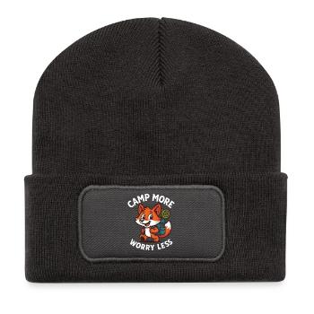 Camp More Worry Less Fuchs Design - Recycelte Patch Beanie - Dunkelgrau - Vorne