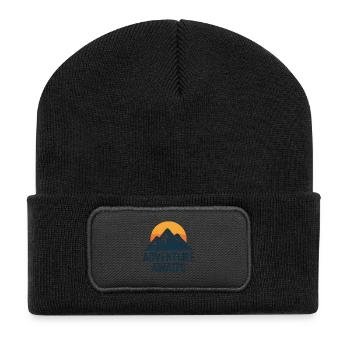 Adventure Awaits – Minimalist Mountains - Recycled Patch Beanie - black - Front