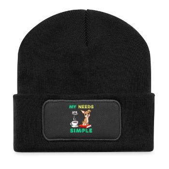 Chihuahua Kaffee Lesung - Recycelte Patch Beanie - Schwarz - Vorne