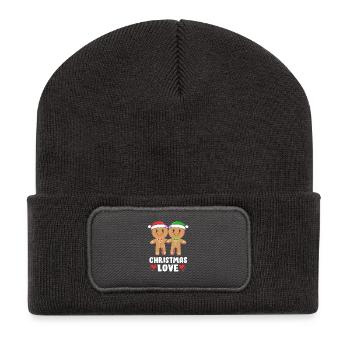 Weihnachten Lebkuchen Lebkuchenmann Gingerbread - Recycelte Patch Beanie - Dunkelgrau - Vorne