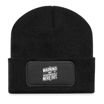 Warnung kann spontan nerd werden - Recycelte Patch Beanie - Schwarz - Vorne