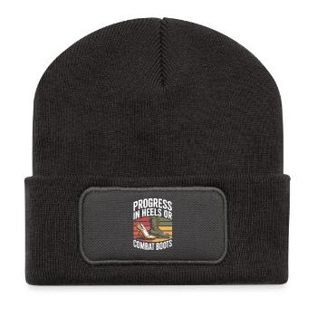 Progrès en talons ou bottes de combat Égalité des femmes - Beanie recyclé à patch - charbon - Devant