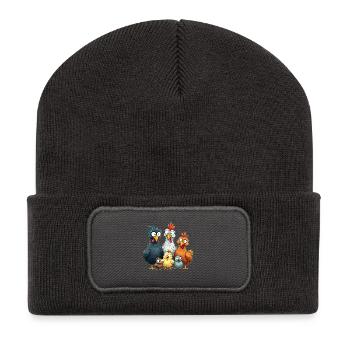 Colorful Chicken Group Comedy Design - Recycled Patch Beanie - dark grey - Front