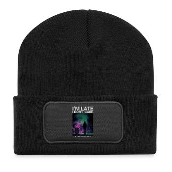 Im Late I Dont Care Uhr Streetwear Style - Recycelte Patch Beanie - Schwarz - Vorne
