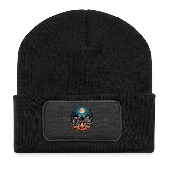 Skeleton Camper Hiker Bonfire Halloween Camping - Recycelte Patch Beanie - Schwarz - Vorne