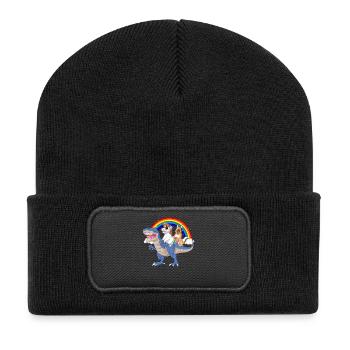Deutscher Schäferhund Einhorn Abenteuer - Recycelte Patch Beanie - Schwarz - Vorne