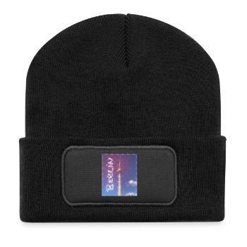 Berlin Fernsehturm Neon Design - Recycelte Patch Beanie - Schwarz - Vorne