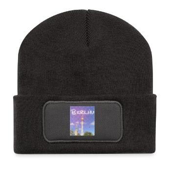 Berlin Fernsehturm Neon Design - Recycelte Patch Beanie - Dunkelgrau - Vorne