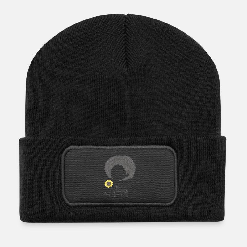 Fille joyeuse avec tournesol - Beanie recyclé à patch - noir