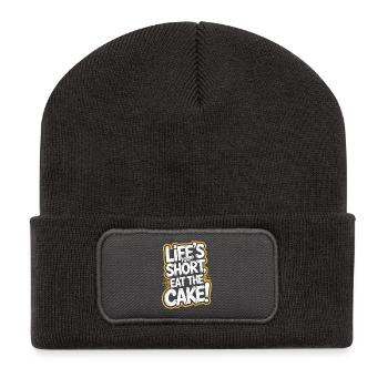 La vie est trop courte - Mangez le gâteau - Beanie recyclé à patch - charbon - Devant