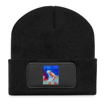 Frosch mit Krone und Spruch - Recycelte Patch Beanie - Schwarz - Vorne