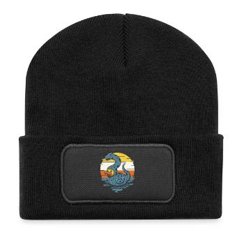 Lustiges Wasserreptil mit Gummiente Brontosaurus - Recycelte Patch Beanie - Schwarz - Vorne