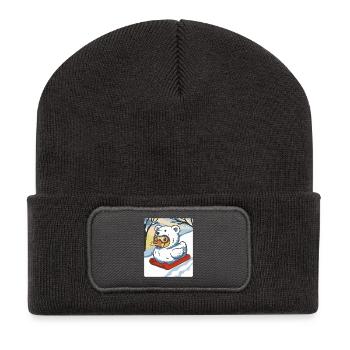 Motoneige d’hiver avec costume d’ours canard parlant - Beanie recyclé à patch - charbon - Devant