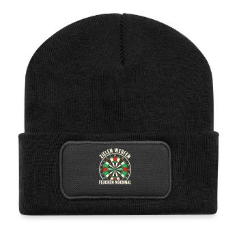 Darten Dart Dartboard Dartscheibe Dartspieler - Recycelte Patch Beanie - Schwarz - Vorne