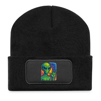 Galactic Alien Rock Hand Illustration - Recycled Patch Beanie - black - Front