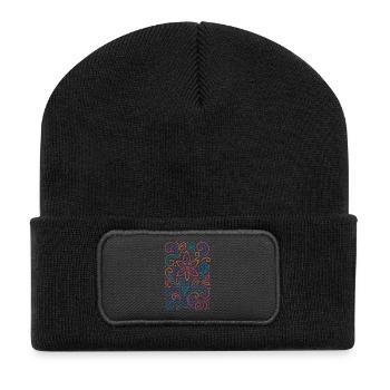 Leuchtendes Blumenmuster in Neonfarben - Recycelte Patch Beanie - Schwarz - Vorne